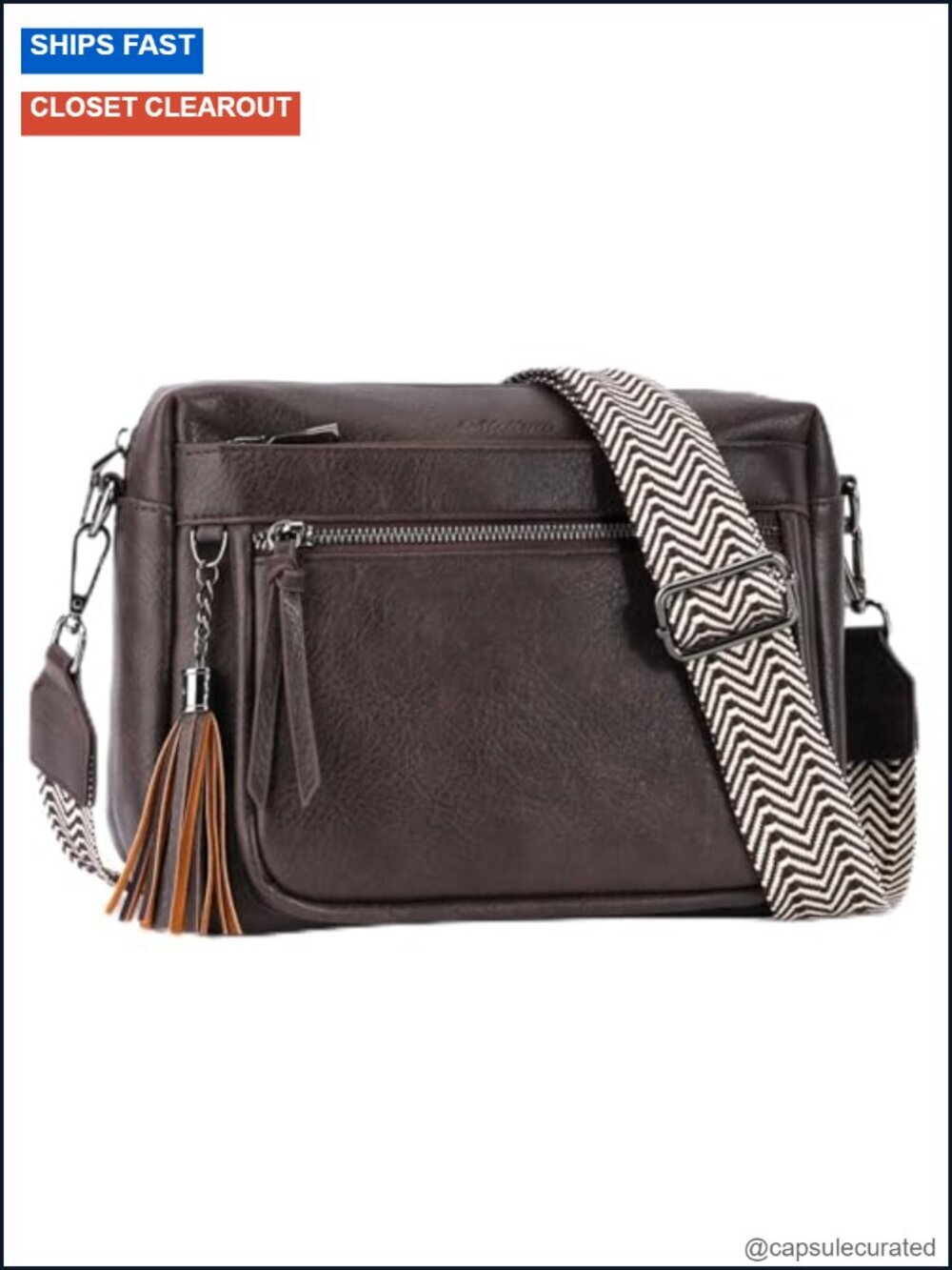 Vegan Leather Crossbody Purse with Tassel Adjustable Shoulder Bag Multi Pockets